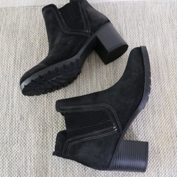 Clarks Leda Up Black Suede Ankle Boots Women’s Size 10 Chunky Block Heel - Picture 12 of 15
